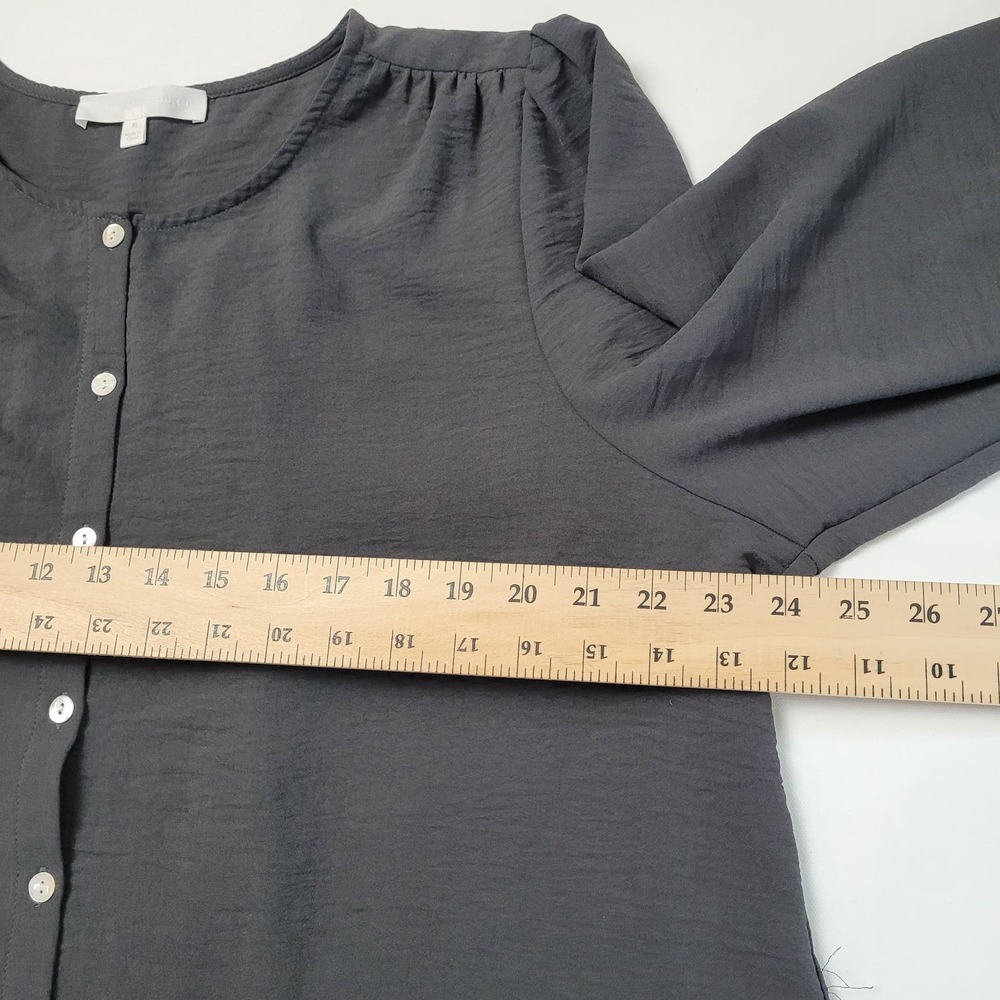 Adyson‎ Parker Button Up Shirt Boxy Silky Round Neck Puff Black Size XL - Picture 6 of 14